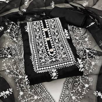 black organza embroidered dress material 1