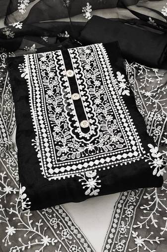 black organza embroidered dress material