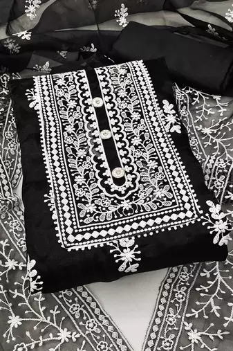 black organza embroidered dress material