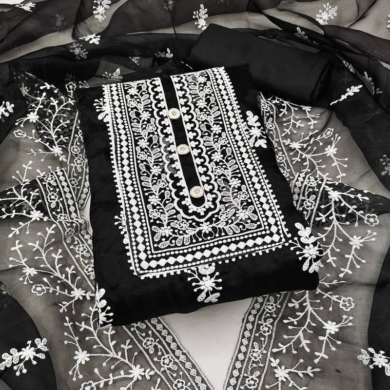 black organza embroidered dress material