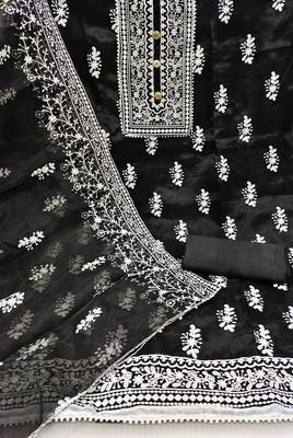 black organza embroidered dress material 2