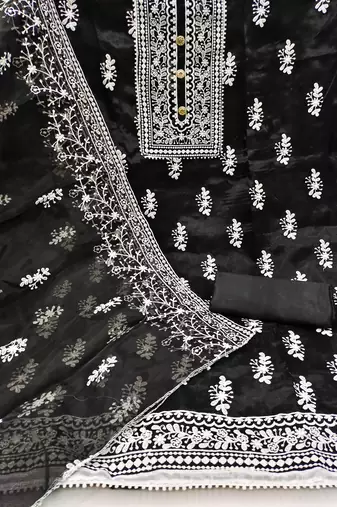 black organza embroidered dress material