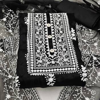 black organza embroidered dress material 3