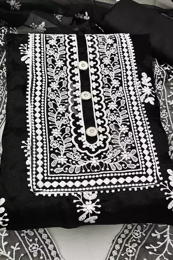 black organza embroidered dress material