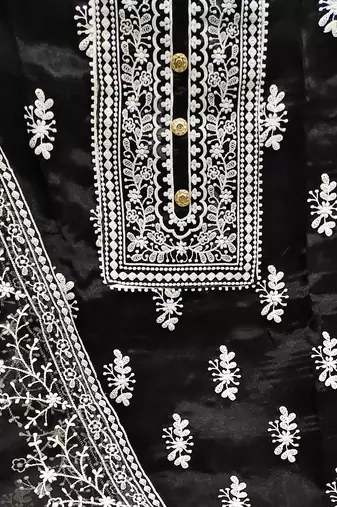 black organza embroidered dress material