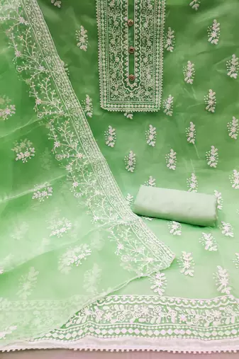 green organza embroidered dress material