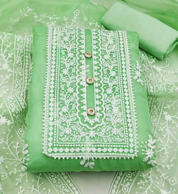green organza embroidered dress material 3