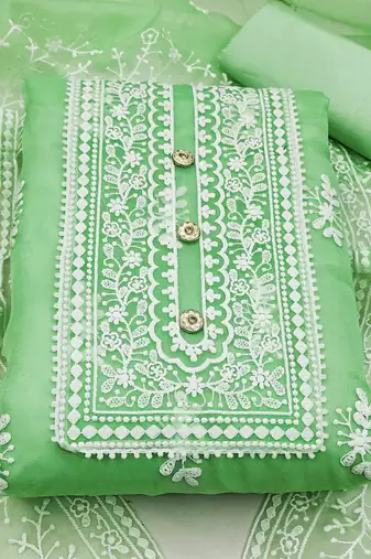 green organza embroidered dress material