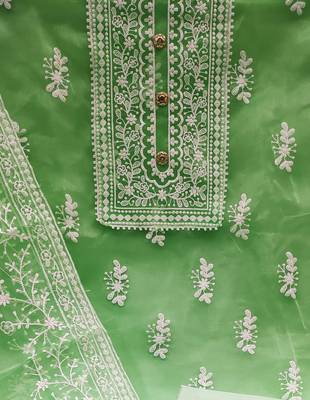 green organza embroidered dress material 4