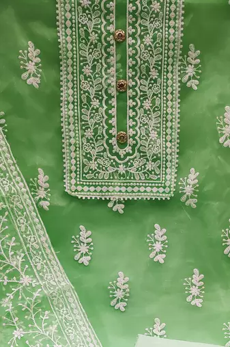 green organza embroidered dress material