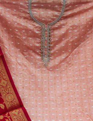 peach jacquard hand embroidery dress material 4