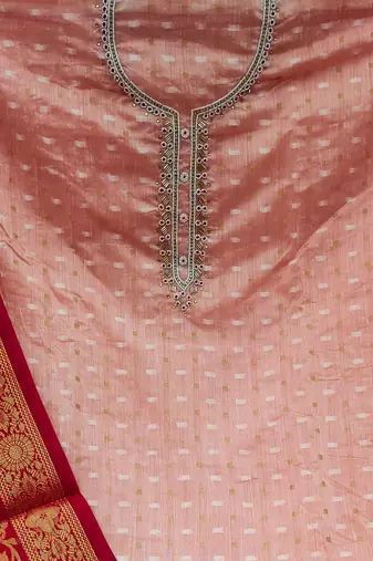 peach jacquard hand embroidery dress material