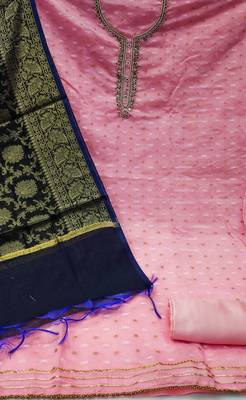 pink jacquard hand embroidery dress material 2