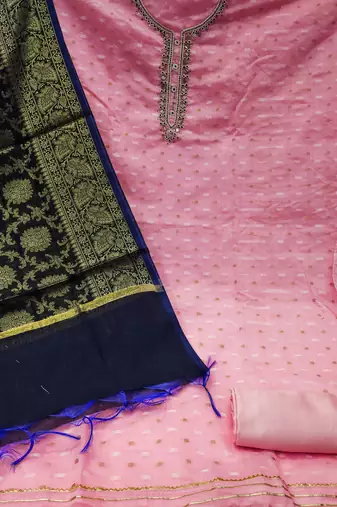 pink jacquard hand embroidery dress material