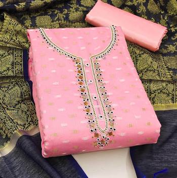pink jacquard hand embroidery dress material 3