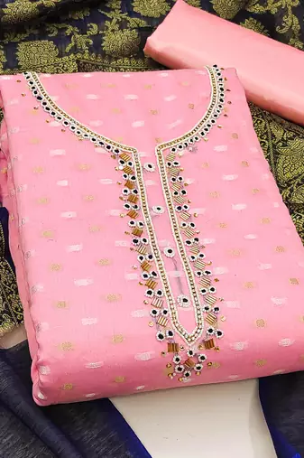 pink jacquard hand embroidery dress material