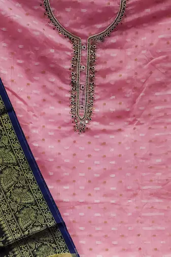pink jacquard hand embroidery dress material