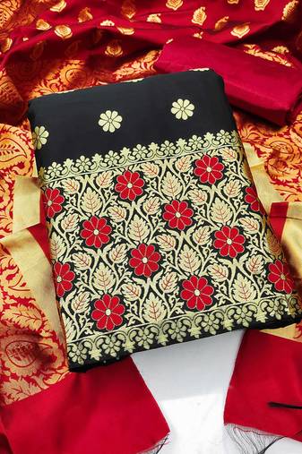 black jacquard woven dress material