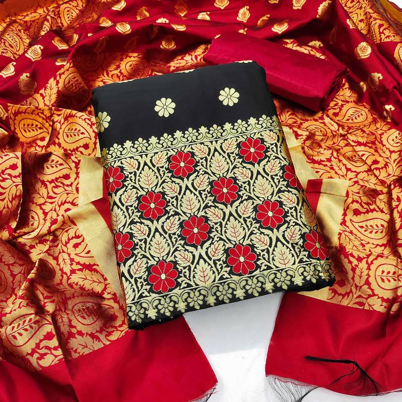 black jacquard woven dress material