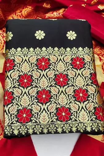 black jacquard woven dress material