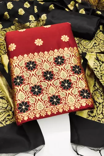 maroon jacquard woven dress material