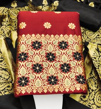 maroon jacquard woven dress material 3