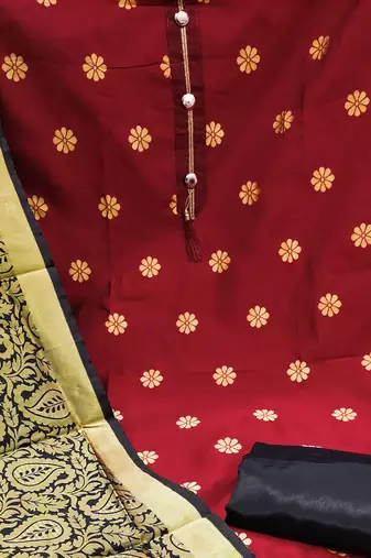 maroon jacquard woven dress material