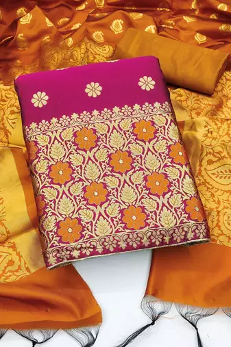 pink jacquard woven dress material