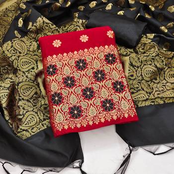 red jacquard woven dress material 1