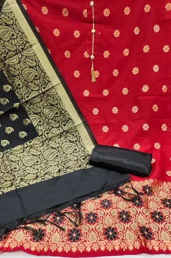 red jacquard woven dress material