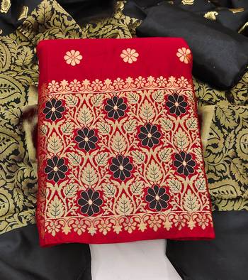 red jacquard woven dress material 3