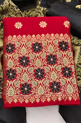 red jacquard woven dress material