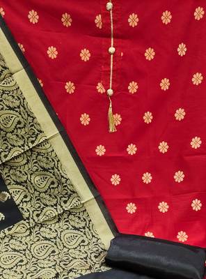 red jacquard woven dress material 4