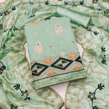 light green jacquard embroidered dress material 1