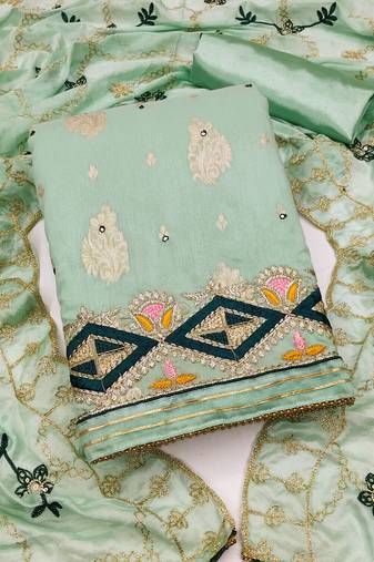 light green jacquard embroidered dress material