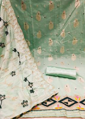 light green jacquard embroidered dress material 2
