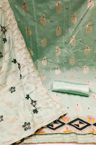light green jacquard embroidered dress material