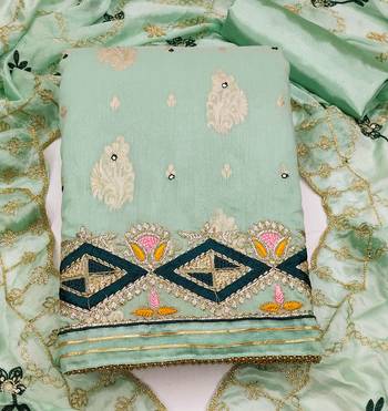 light green jacquard embroidered dress material 3