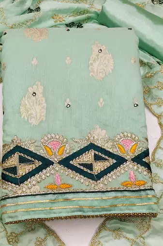 light green jacquard embroidered dress material
