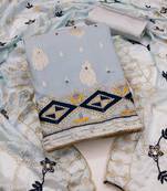 sea green jacquard embroidered dress material