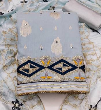 sea green jacquard embroidered dress material 3