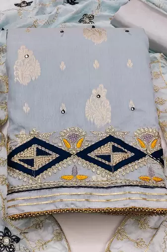 sea green jacquard embroidered dress material
