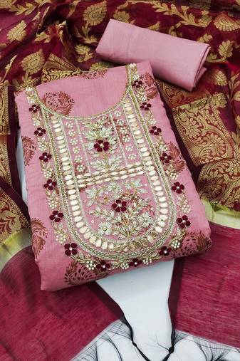 light purple cotton hand embroidery dress material