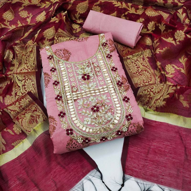 light purple cotton hand embroidery dress material