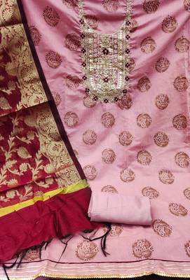 light purple cotton hand embroidery dress material 2
