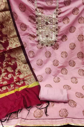light purple cotton hand embroidery dress material