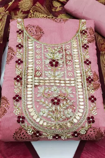 light purple cotton hand embroidery dress material