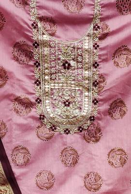 light purple cotton hand embroidery dress material 4