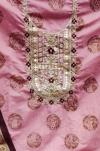 light purple cotton hand embroidery dress material