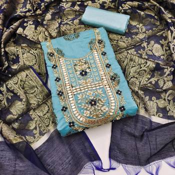 sea green cotton hand embroidery dress material 1